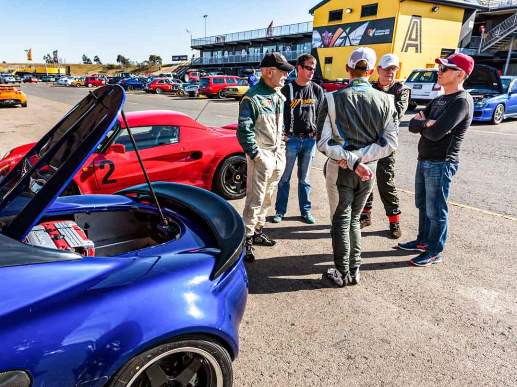 Lotus Club In Australia Doing Track Days Like CSCA At Wakefield And Eastern Creek Racing Circuit Guys Talking In The Pit Area