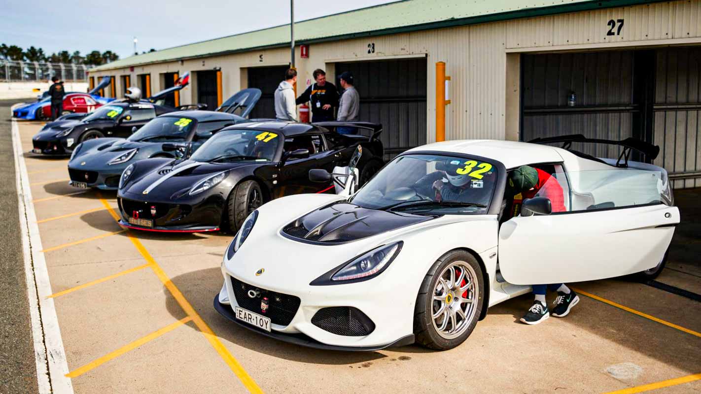 Lotus Club In Australia Doing Track Days Like CSCA At Wakefield And Eastern Creek Racing Circuit White Exige Coupe In The Pits